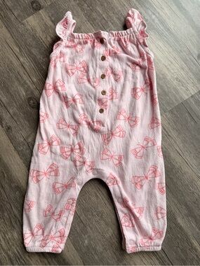 Carter's Pink Bow-Print Romper with Button Front 6M